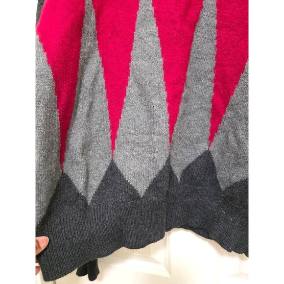 VTG Perry Ellis Gray & Red Geometric Diamond Knit Sweater Long Sleeve Turtleneck - Picture 4 of 8